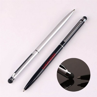 2" 1 Twist Action Ballpoint Stylus Metal Pen / Silver Trim