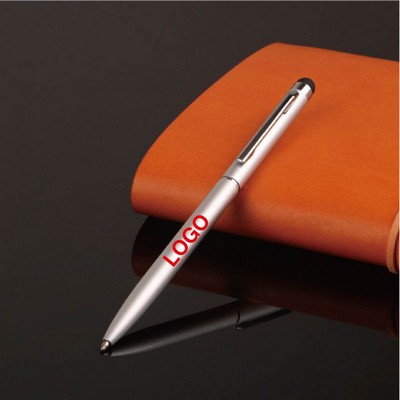 2" 1 Twist Action Ballpoint Stylus Metal Pen / Silver Trim