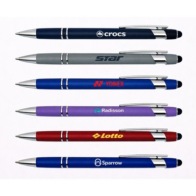 Soft Rubber Finish Click Metal Ballpoint Stylus Pen
